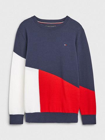 Lány Tommy Hilfiger Colorblock Pulóver Pulóverek Sötétkék | HU 1879OKI